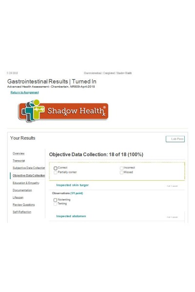 NR 509 Week 5 Shadow Health Gastrointestinal Physical Assessment Assignment